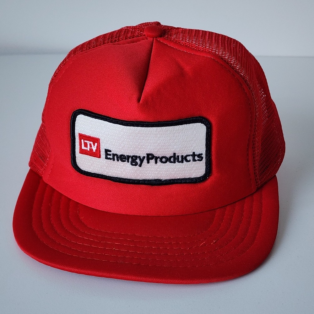 Vintage LTV Energy Products Trucker Hat Cap Snapback Patch 80s Red Mesh White